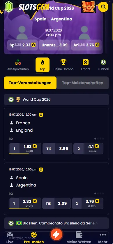 Slotsgem Casino App auf dem Smartphone mit vollständigem Spielangebot