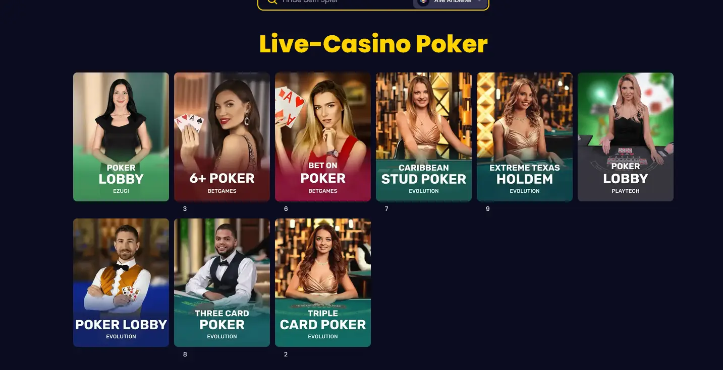 Live-Poker-Tisch im Slotsgem Casino