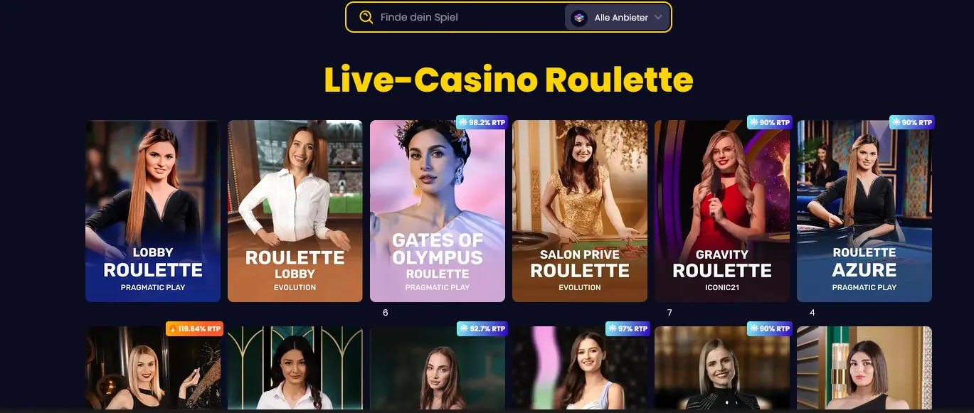 Live-Roulette-Tisch im Slotsgem Casino